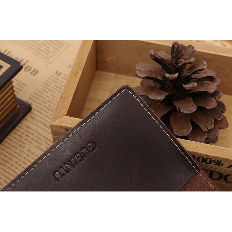 GUBINTU Vintage Style Hand-made Crazy Horse Genuine Leather Credit Card Holder Case - Dark Brown-6