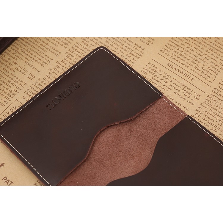 GUBINTU Vintage Style Hand-made Crazy Horse Genuine Leather Credit Card Holder Case - Dark Brown-7