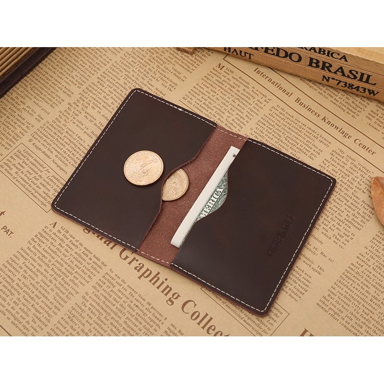 GUBINTU Vintage Style Hand-made Crazy Horse Genuine Leather Credit Card Holder Case - Dark Brown-8