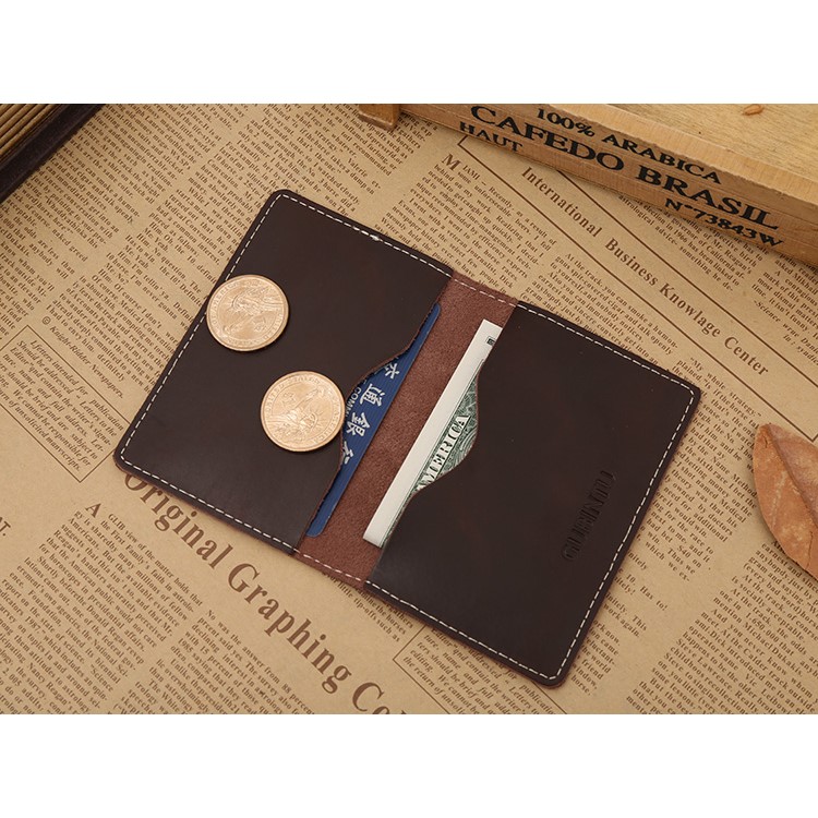 GUBINTU Vintage Style Hand-made Crazy Horse Genuine Leather Credit Card Holder Case - Dark Brown-9
