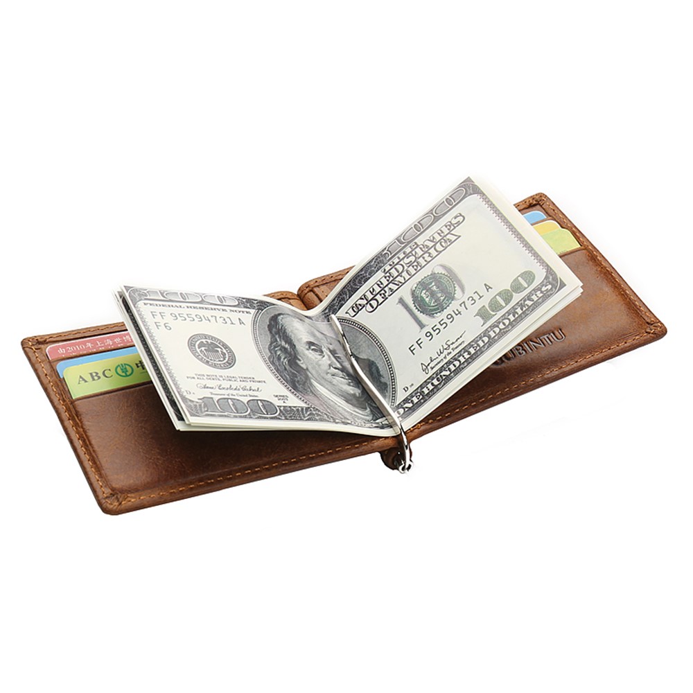 GUBINTU 425 Men's Crazy Horse Genuine Leather Bi-fold Anti-scan Short Wallet with Card Slots - Coffee-10