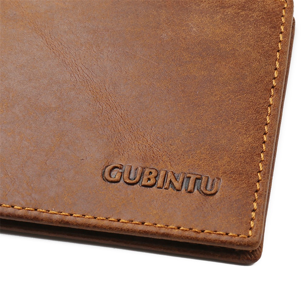 GUBINTU 425 Men's Crazy Horse Genuine Leather Bi-fold Anti-scan Short Wallet with Card Slots - Coffee-11