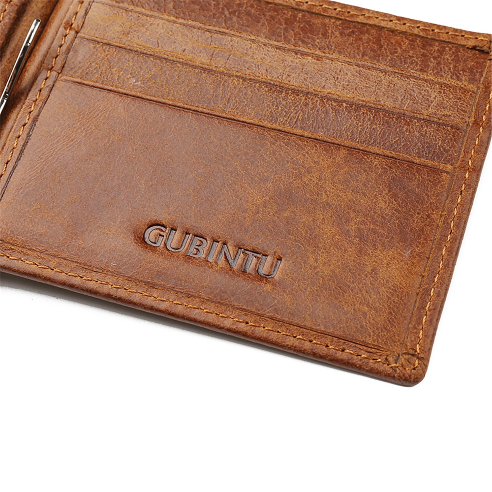 GUBINTU 425 Men's Crazy Horse Genuine Leather Bi-fold Anti-scan Short Wallet with Card Slots - Coffee-12