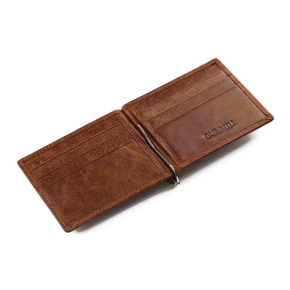 GUBINTU 425 Men's Crazy Horse Genuine Leather Bi-fold Anti-scan Short Wallet with Card Slots - Coffee-13