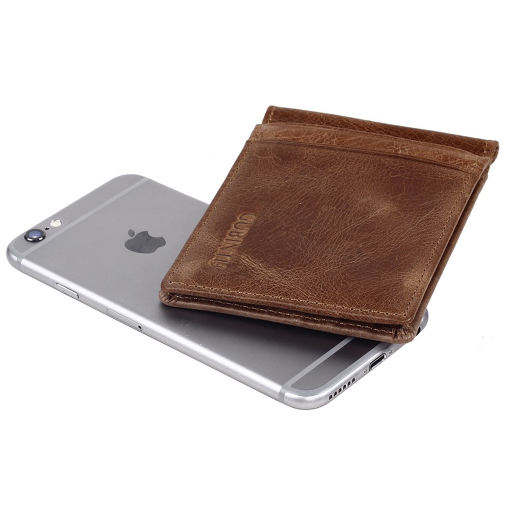 GUBINTU 425 Men's Crazy Horse Genuine Leather Bi-fold Anti-scan Short Wallet with Card Slots - Coffee-15