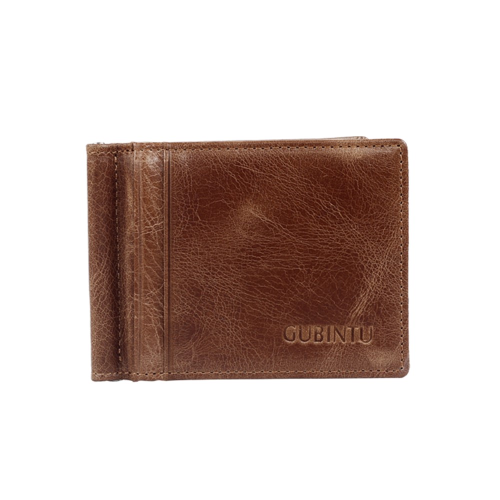 GUBINTU 425 Men's Crazy Horse Genuine Leather Bi-fold Anti-scan Short Wallet with Card Slots - Coffee-3