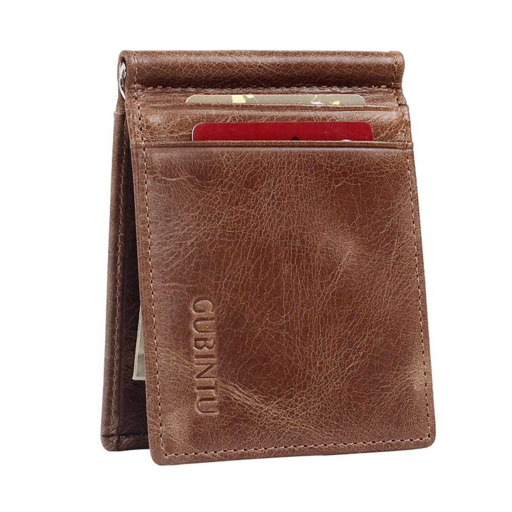 GUBINTU 425 Men's Crazy Horse Genuine Leather Bi-fold Anti-scan Short Wallet with Card Slots - Coffee-6