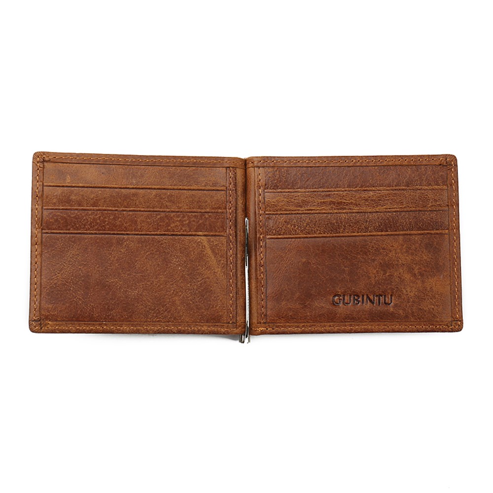GUBINTU 425 Men's Crazy Horse Genuine Leather Bi-fold Anti-scan Short Wallet with Card Slots - Coffee-8