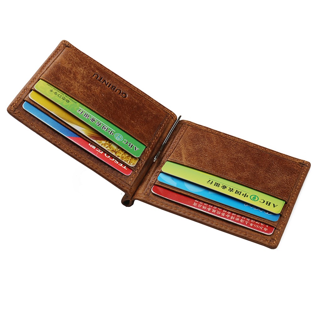GUBINTU 425 Men's Crazy Horse Genuine Leather Bi-fold Anti-scan Short Wallet with Card Slots - Coffee-9