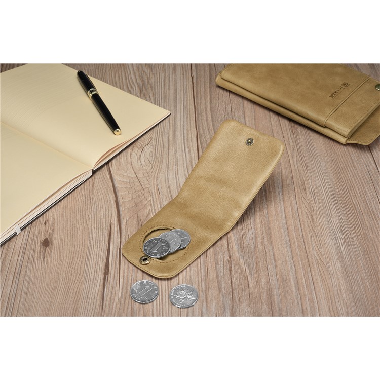 ICARER Genuine Leather Fold Design Coin Purse Magnetic Coin Wallet - Khaki-7
