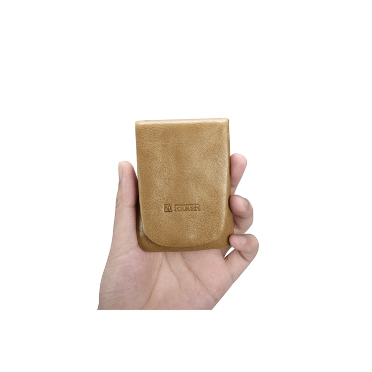 ICARER Genuine Leather Fold Design Coin Purse Magnetic Coin Wallet - Khaki-8