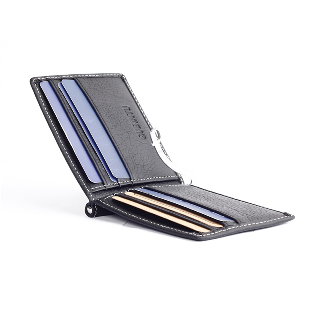 GUBINTU 6018 Herren Bi-fach Top-Layer Echtes Leder Geldbörse Kurzes Geldbörse - Schwarz-13