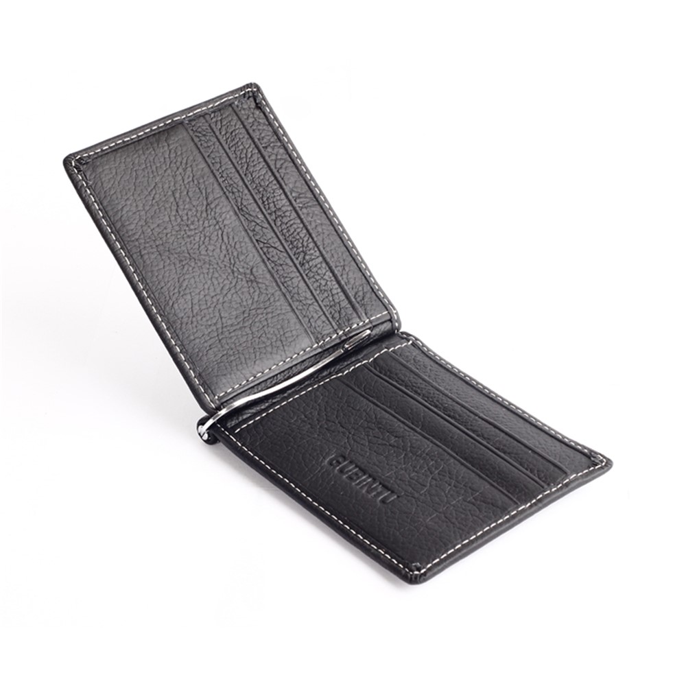 GUBINTU 6018 Herren Bi-fach Top-Layer Echtes Leder Geldbörse Kurzes Geldbörse - Schwarz-5