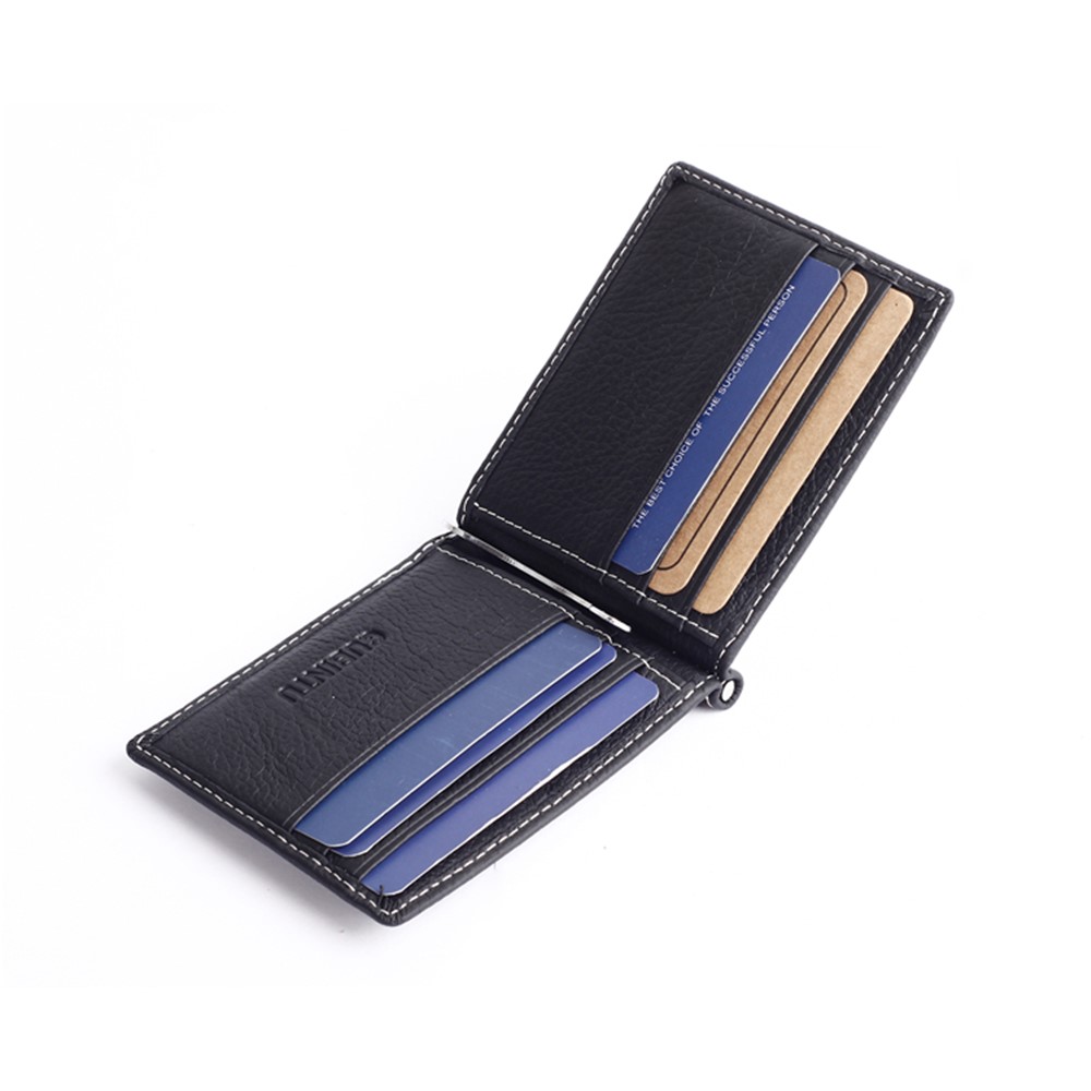 GUBINTU 6018 Herren Bi-fach Top-Layer Echtes Leder Geldbörse Kurzes Geldbörse - Schwarz-9
