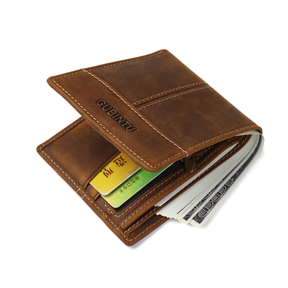 GUBINTU Men's Bi-fold Crazy Horse Texture Genuine Leather Purse Wallet-1