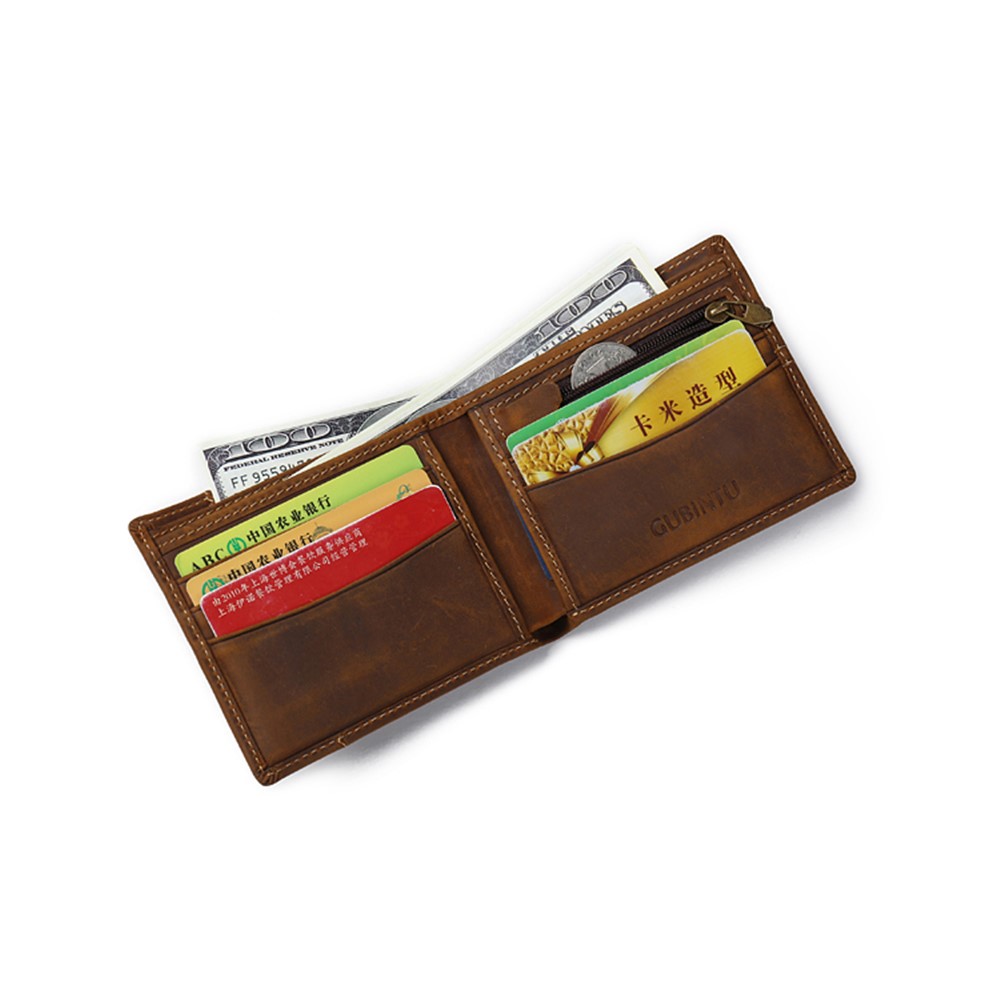 GUBINTU Men's Bi-fold Crazy Horse Texture Genuine Leather Purse Wallet-11