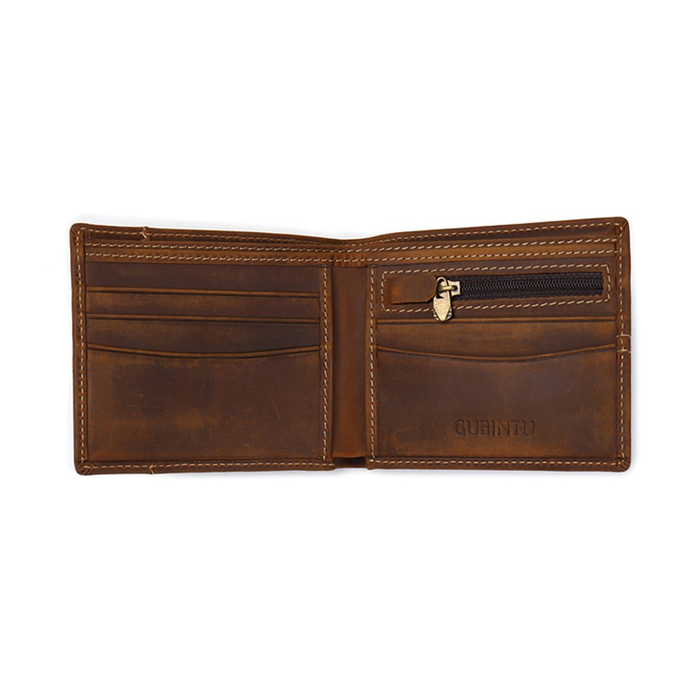 GUBINTU Men's Bi-fold Crazy Horse Texture Genuine Leather Purse Wallet-6