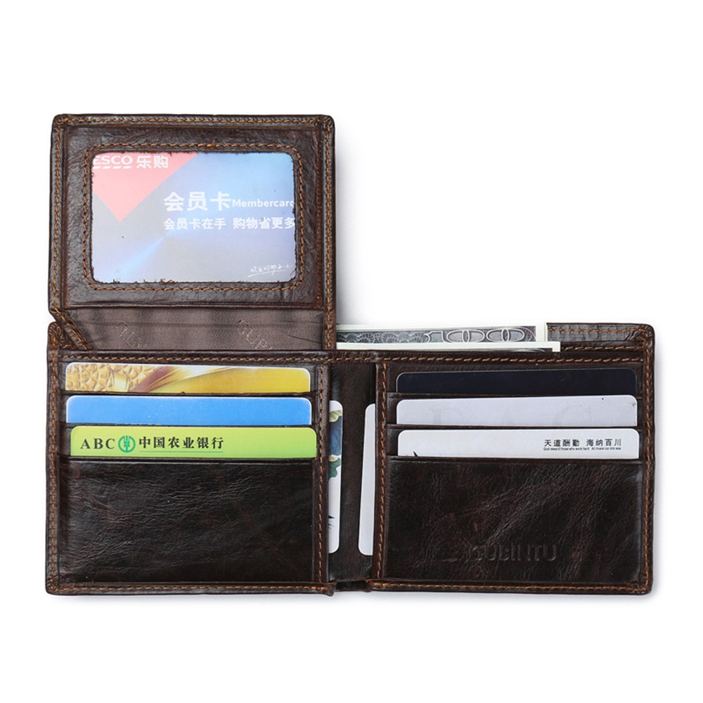 GUBINTU Men's Tri-fold Crazy Horse Texture Magnetproof Genuine Leather Purse Wallet - Coffee-1