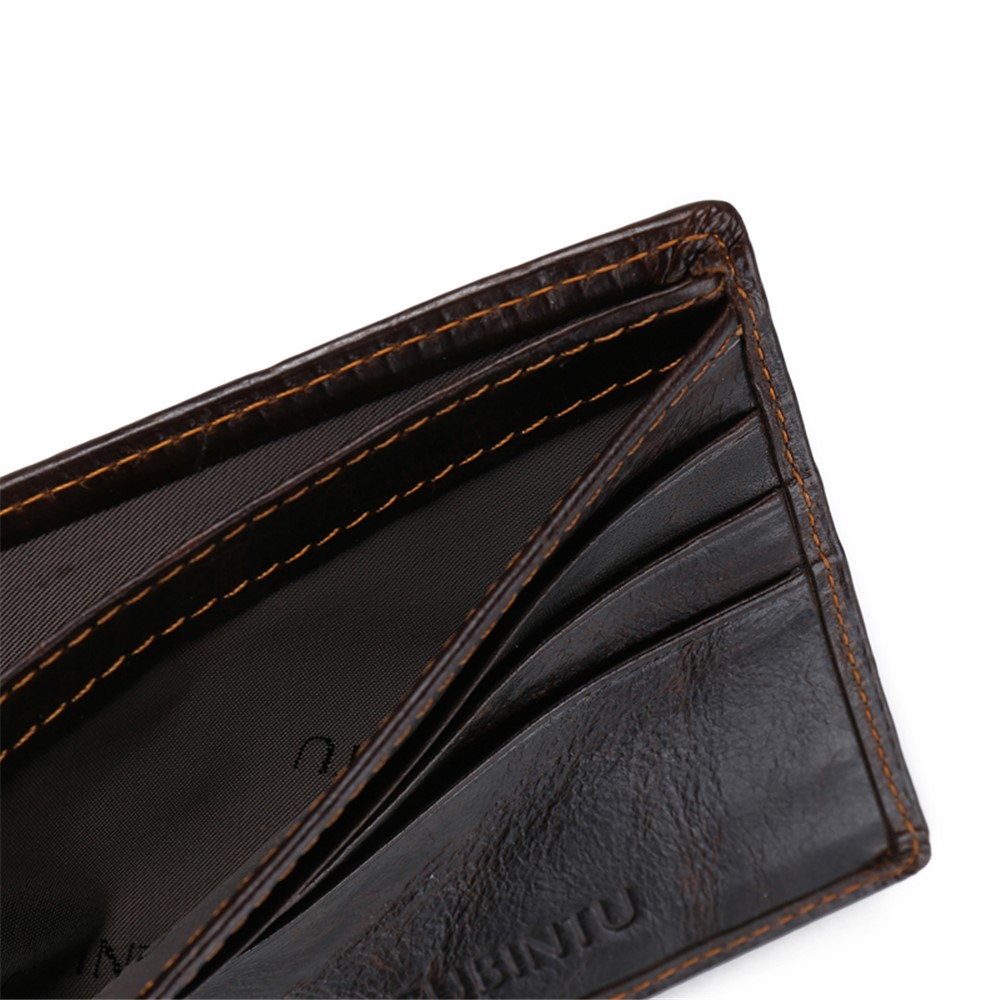 Gubinttu Men's Tri-fold Crazy Horse Texture Magnet Aproof Portafoglio In Vera Pelle - Caffè