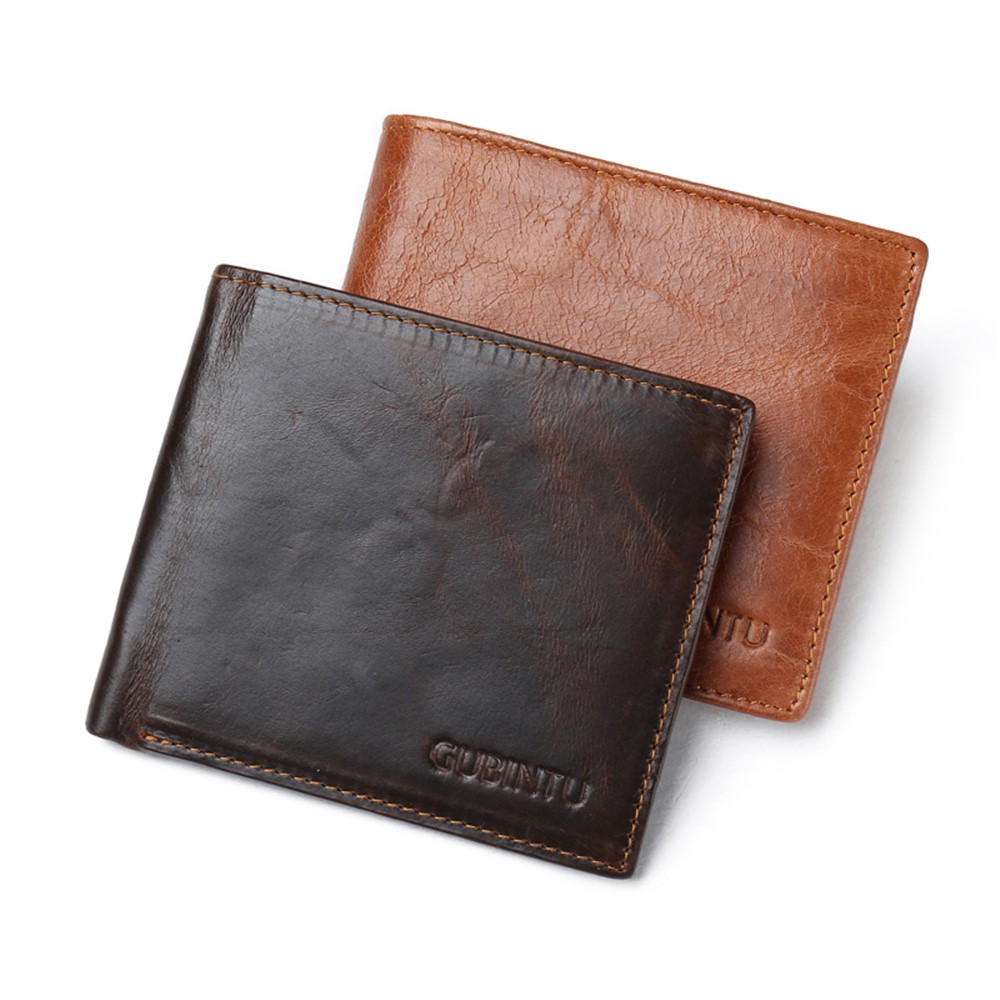 Gubinttu Men's Tri-fold Crazy Horse Texture Magnet Aproof Portafoglio In Vera Pelle - Caffè-11