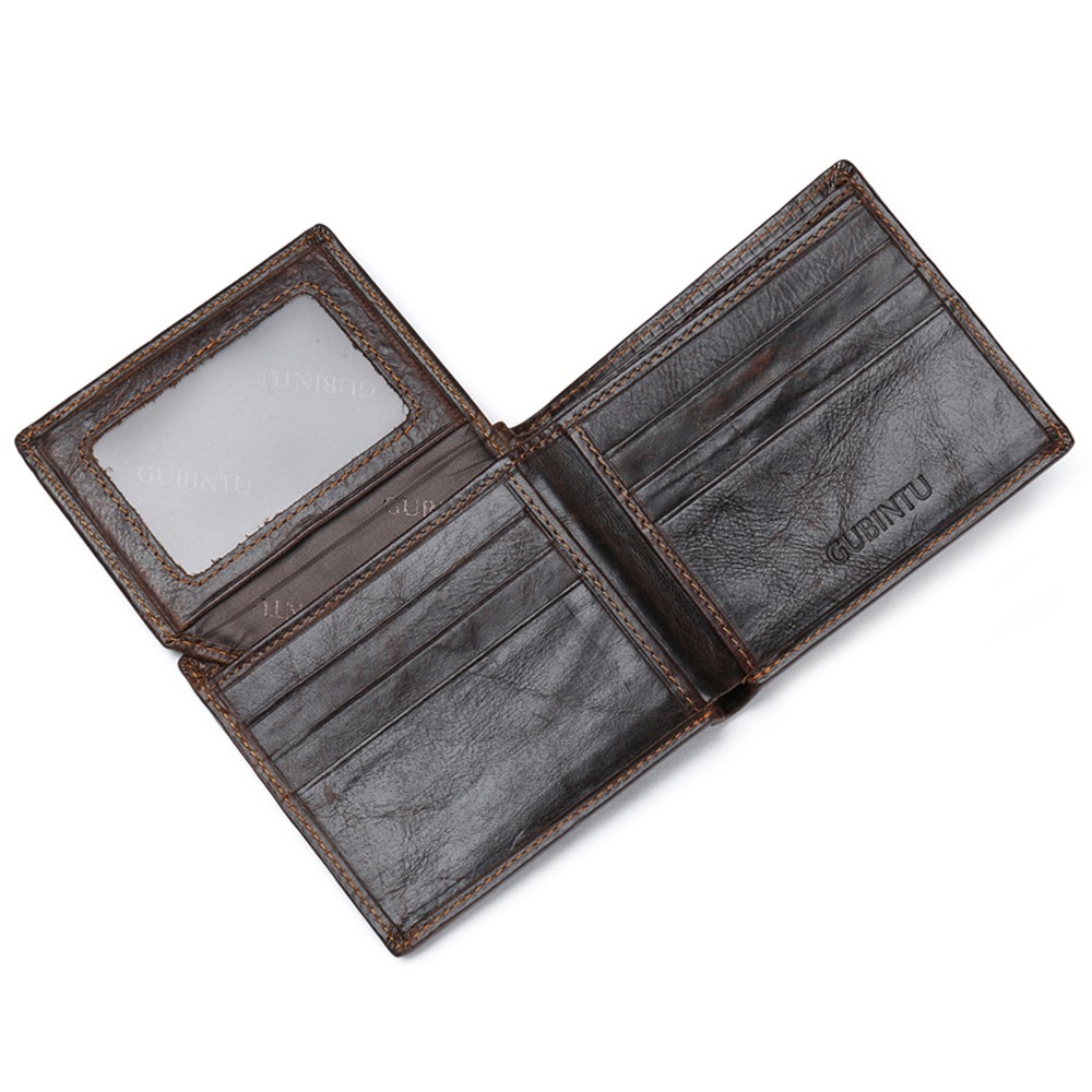 GUBINTU Men's Tri-fold Crazy Horse Texture Magnetproof Genuine Leather Purse Wallet - Coffee-6