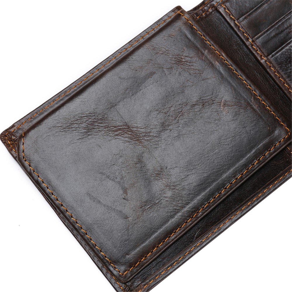 Gubinttu Men's Tri-fold Crazy Horse Texture Magnet Aproof Portafoglio In Vera Pelle - Caffè