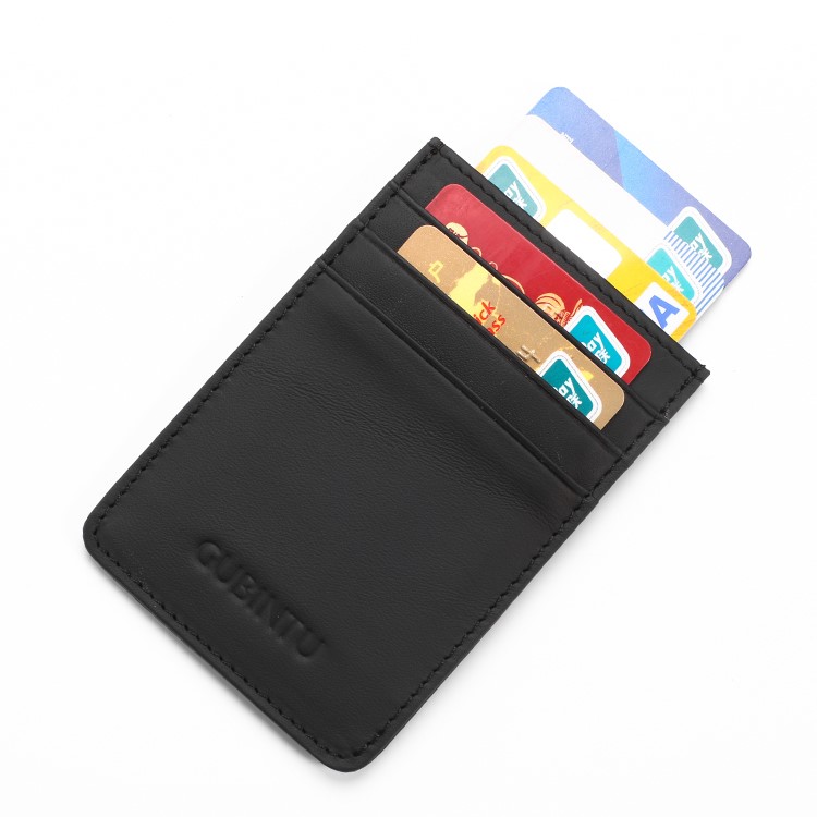 GUBINTU G111 Anti-vol RFID Protégé En Cuir Véritable Carte De Crédit Argent Porte-poche ID - Noir-1