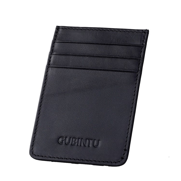GUBINTU G111 Anti-vol RFID Protégé En Cuir Véritable Carte De Crédit Argent Porte-poche ID - Noir-3