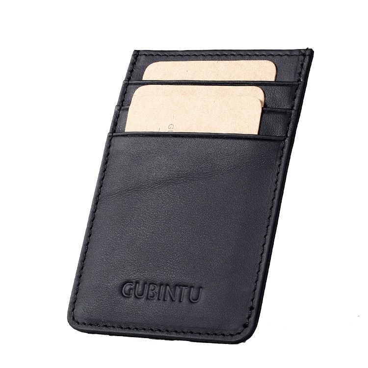 GUBINTU G111 Anti-vol RFID Protégé En Cuir Véritable Carte De Crédit Argent Porte-poche ID - Noir-5