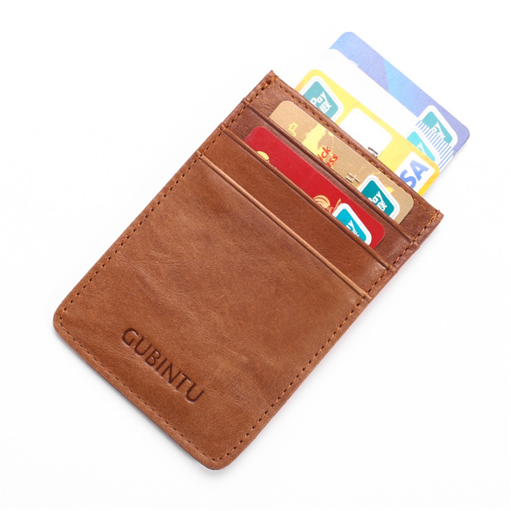 GUBINTU G111 Anti-roubo RFID Protegido Couro Genuíno Cartão De Crédito Identificação Caso De Bolso De Dinheiro - Castanho-1