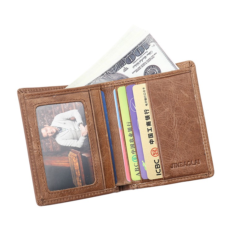JINBAOLAI Mini Men's Short Wallet Top Layer Cowhide Leather Purse - Style B-10