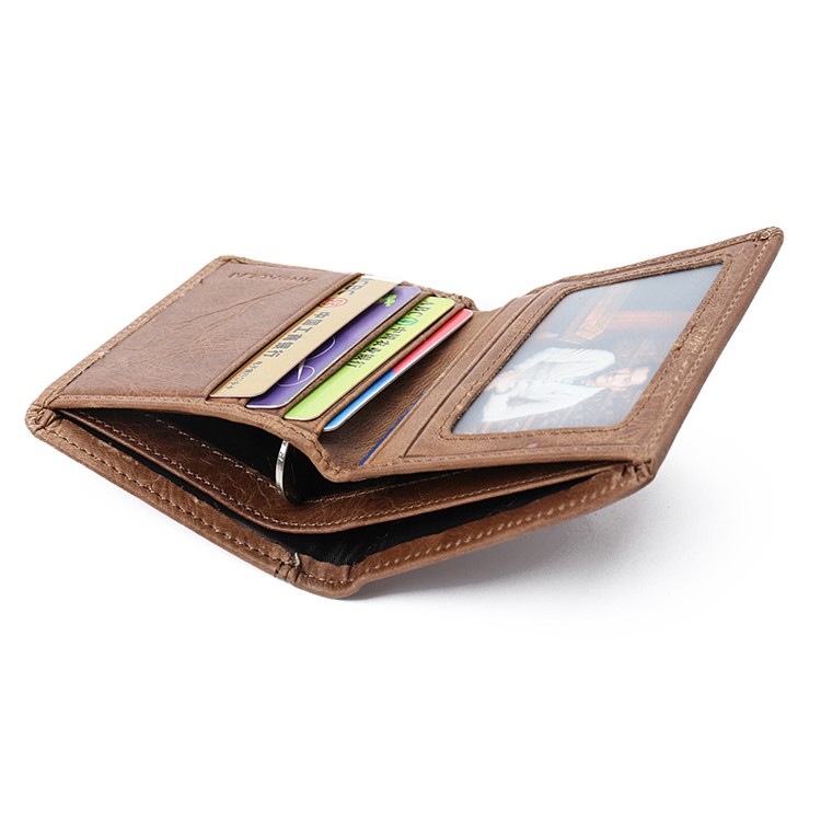 JINBAOLAI Mini Men's Short Wallet Top Layer Cowhide Leather Purse - Style B-11