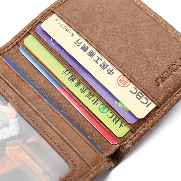 JINBAOLAI Mini Men's Short Wallet Top Layer Cowhide Leather Purse - Style B-12