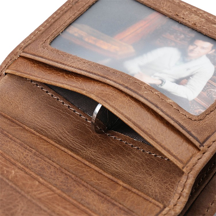 JINBAOLAI Mini Men's Short Wallet Top Layer Cowhide Leather Purse - Style B-13