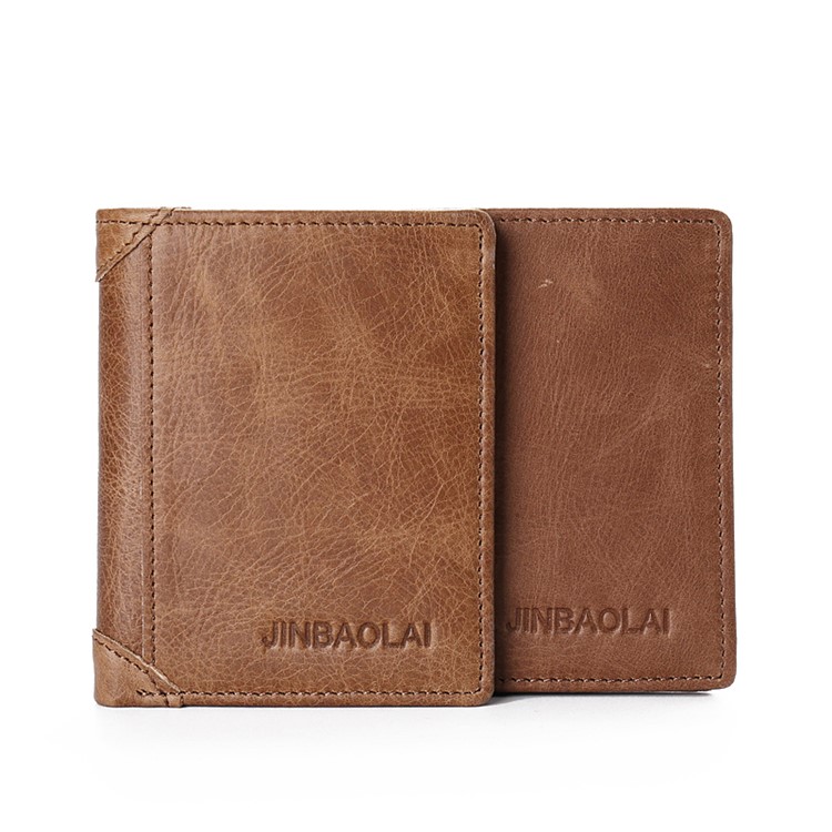 JINBAOLAI Mini Men's Short Wallet Top Layer Cowhide Leather Purse - Style B-3