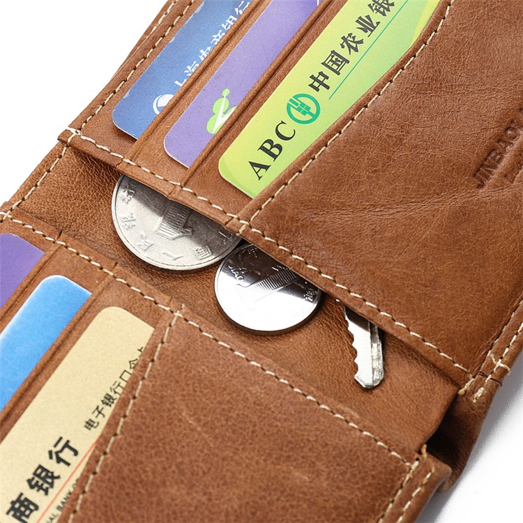 Jinbaolai Freizeit Stil Oberschicht Rindsleder Kurze Geldbörse Bi-Fold Brieftasche Für Männer - Braun-10