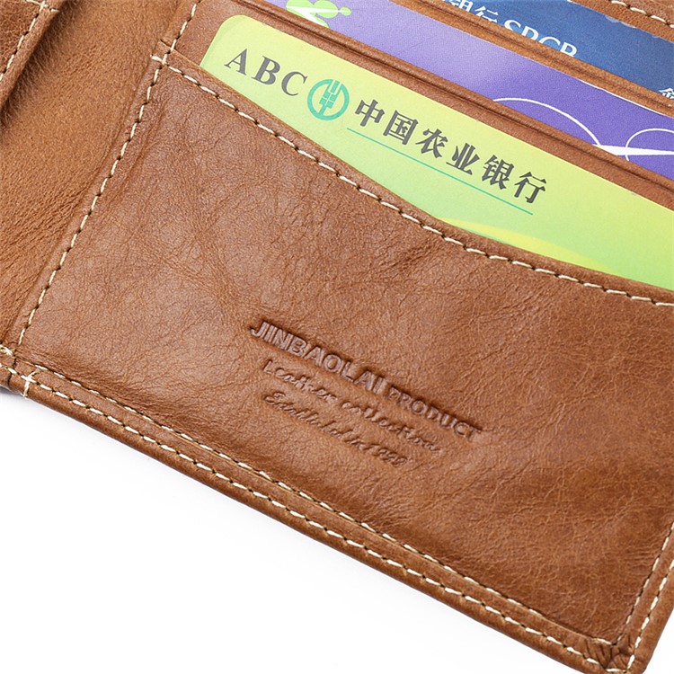 Jinbaolai Freizeit Stil Oberschicht Rindsleder Kurze Geldbörse Bi-Fold Brieftasche Für Männer - Braun-11