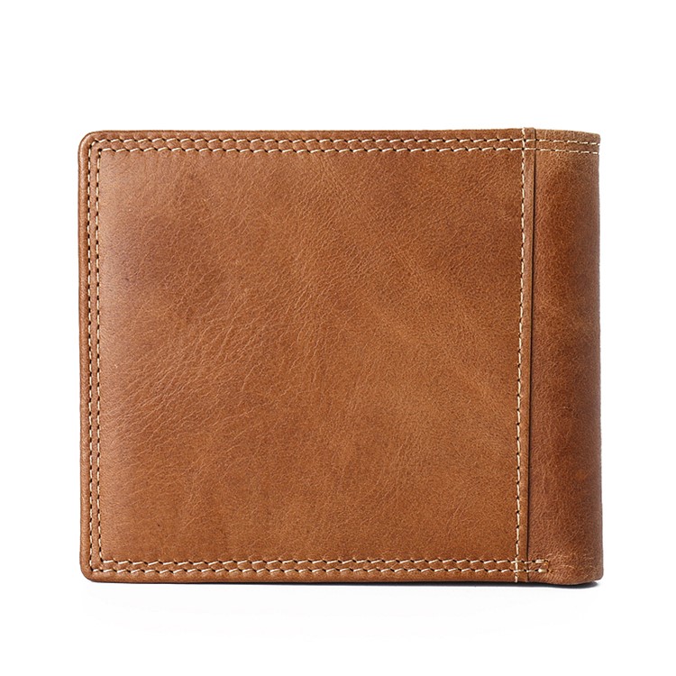 Jinbaolai Freizeit Stil Oberschicht Rindsleder Kurze Geldbörse Bi-Fold Brieftasche Für Männer - Braun-2