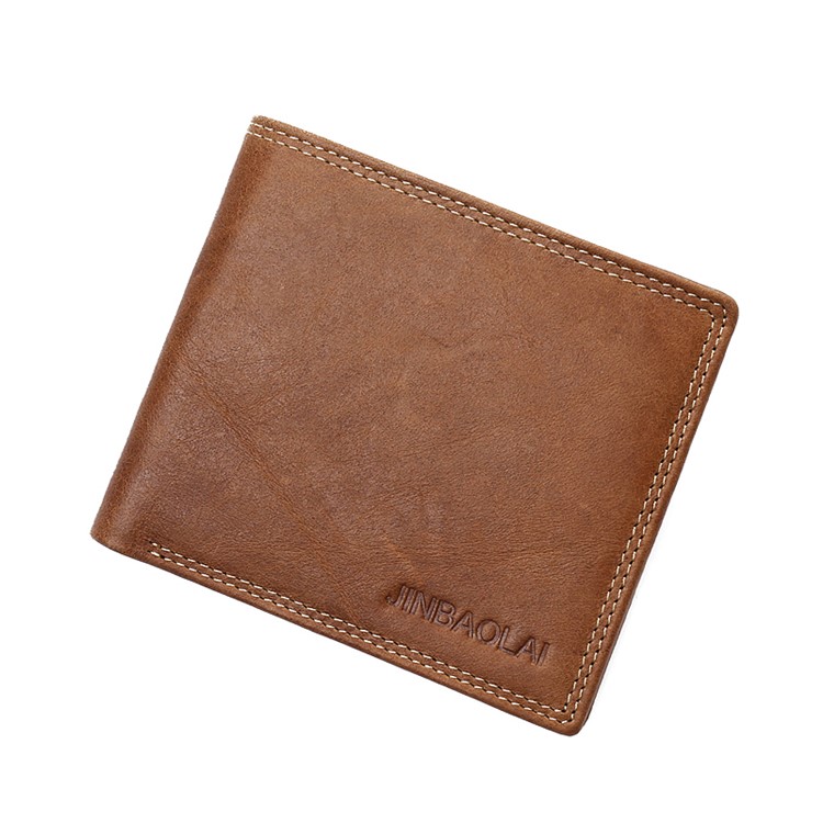 Jinbaolai Freizeit Stil Oberschicht Rindsleder Kurze Geldbörse Bi-Fold Brieftasche Für Männer - Braun-4