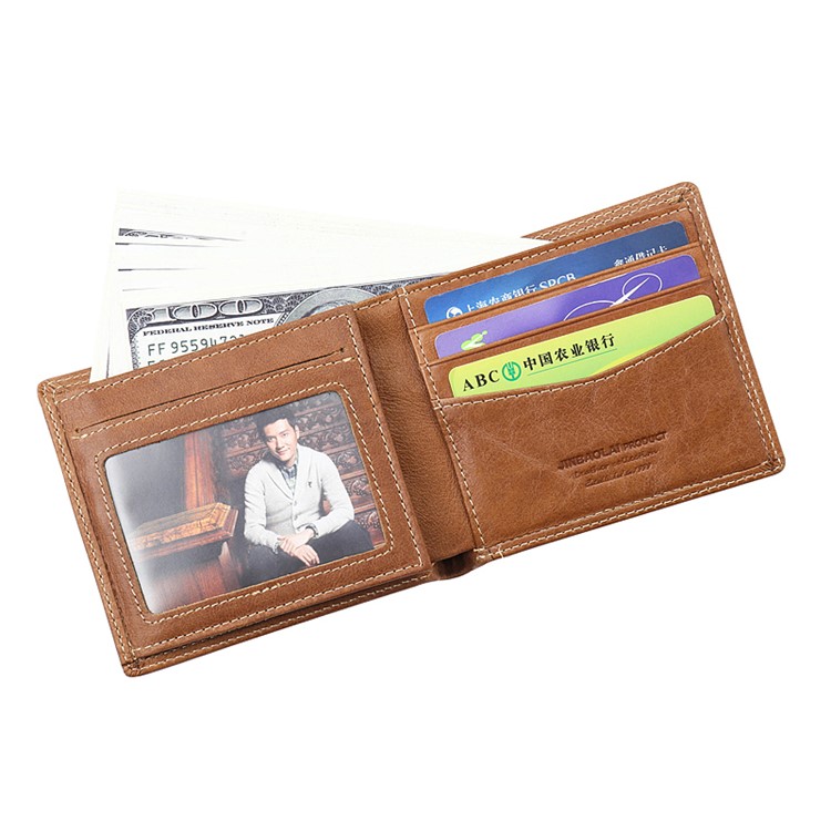 Jinbaolai Freizeit Stil Oberschicht Rindsleder Kurze Geldbörse Bi-Fold Brieftasche Für Männer - Braun-5