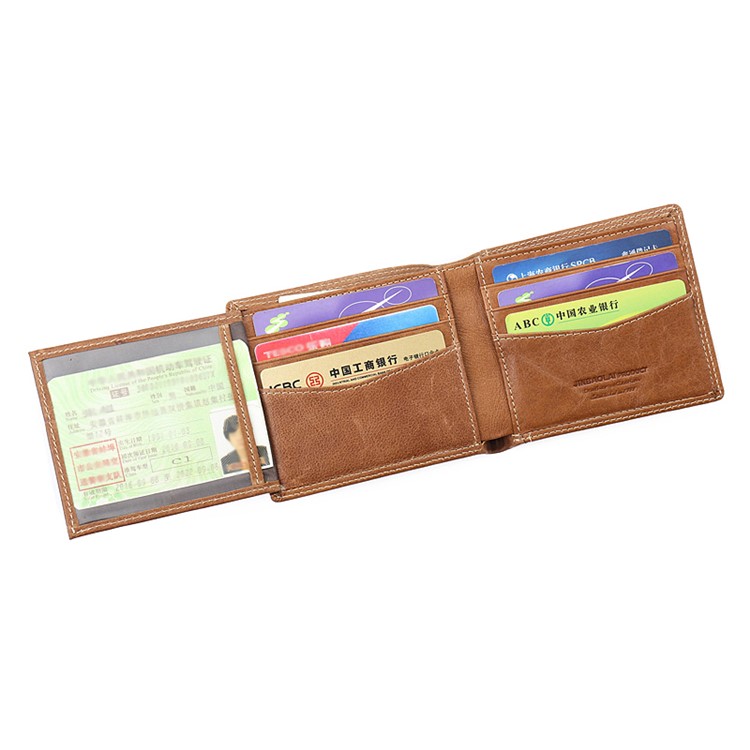 Jinbaolai Freizeit Stil Oberschicht Rindsleder Kurze Geldbörse Bi-Fold Brieftasche Für Männer - Braun-6