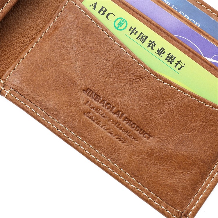 Jinbaolai Freizeit Stil Oberschicht Rindsleder Kurze Geldbörse Bi-Fold Brieftasche Für Männer - Braun-7