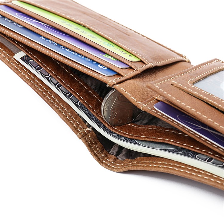 Jinbaolai Freizeit Stil Oberschicht Rindsleder Kurze Geldbörse Bi-Fold Brieftasche Für Männer - Braun-8