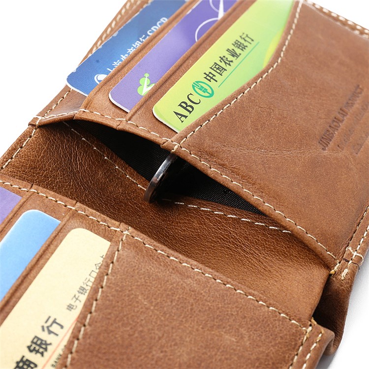 Jinbaolai Freizeit Stil Oberschicht Rindsleder Kurze Geldbörse Bi-Fold Brieftasche Für Männer - Braun-9