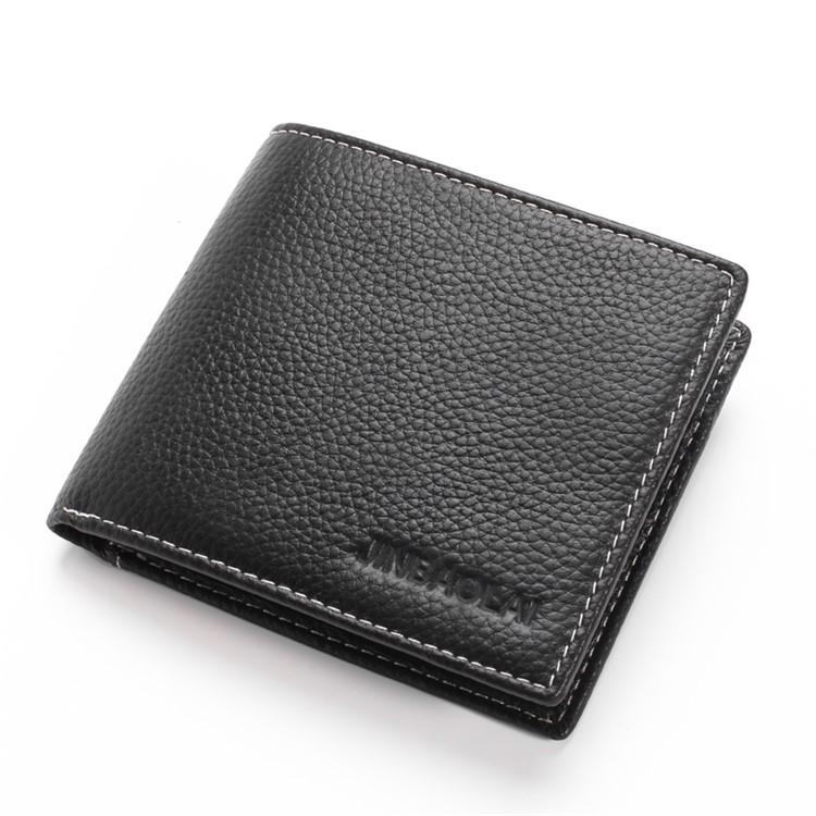 JINBAOLAI Business Style Litchi Textur Top Layer Rindsleder Kartensteckplätze Bi-fold Geldbörse Geldbörse für Herren - Schwarz-1