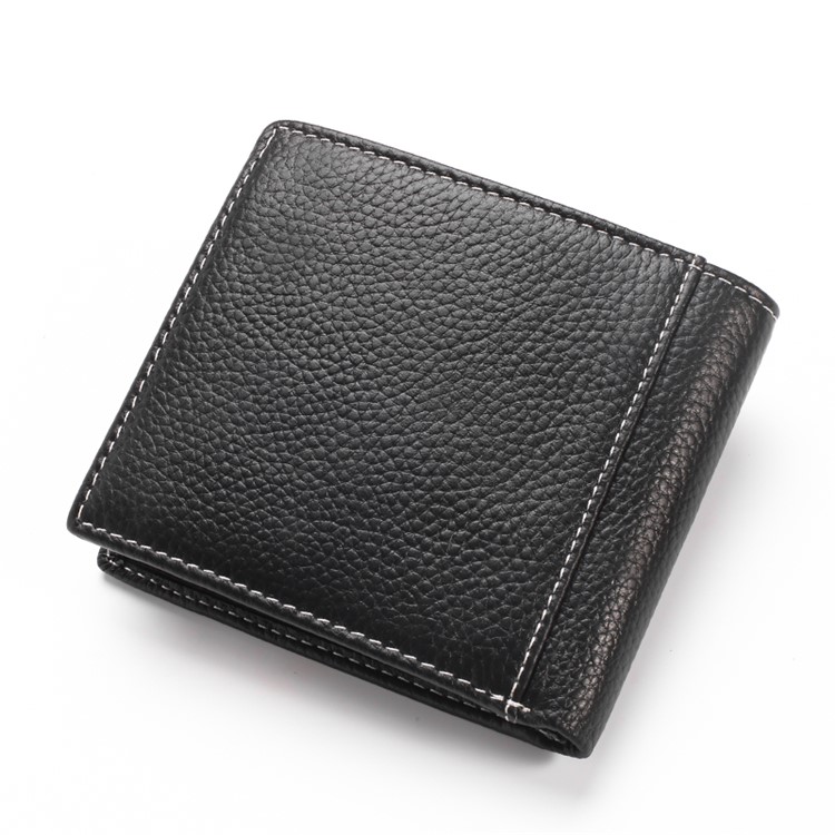 JINBAOLAI Business Style Litchi Textur Top Layer Rindsleder Kartensteckplätze Bi-fold Geldbörse Geldbörse für Herren - Schwarz-2