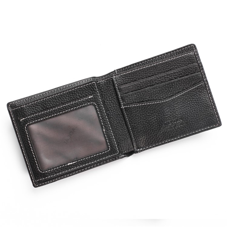 JINBAOLAI Business Style Litchi Textur Top Layer Rindsleder Kartensteckplätze Bi-fold Geldbörse Geldbörse für Herren - Schwarz-3