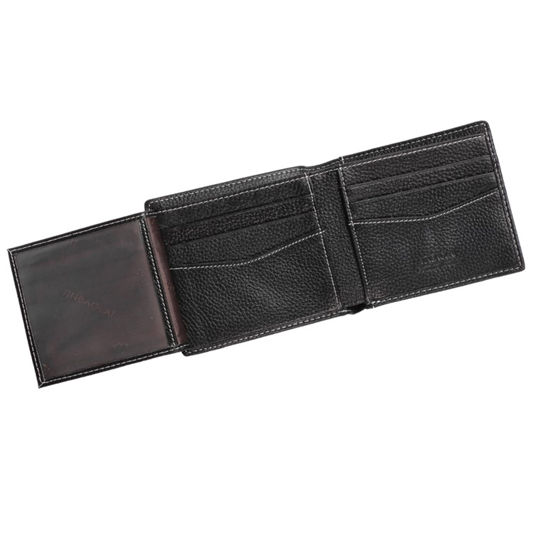 JINBAOLAI Business Style Litchi Textur Top Layer Rindsleder Kartensteckplätze Bi-fold Geldbörse Geldbörse für Herren - Schwarz-4