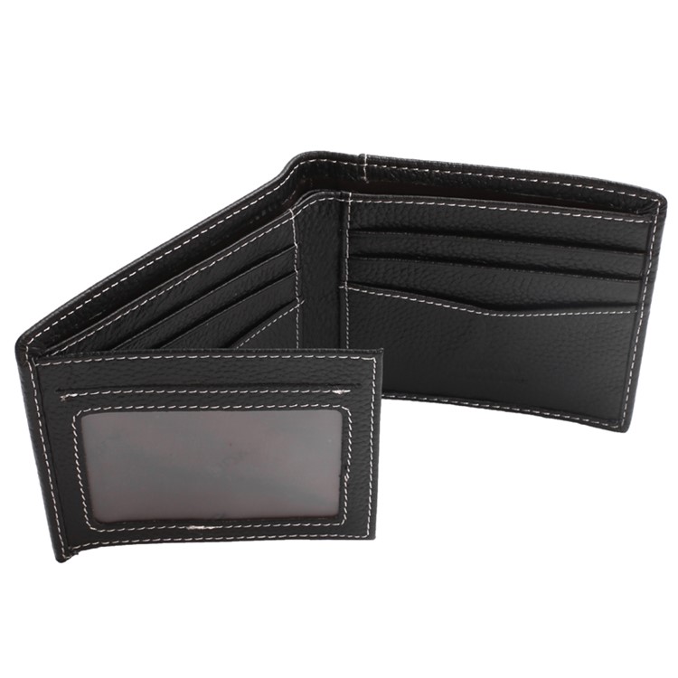 JINBAOLAI Business Style Litchi Textur Top Layer Rindsleder Kartensteckplätze Bi-fold Geldbörse Geldbörse für Herren - Schwarz-5