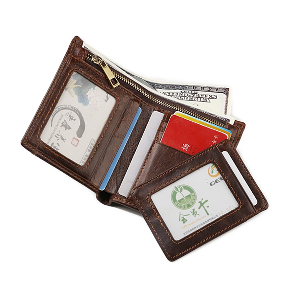 GUBINTU Men's Bi-fold Crazy Horse Texture Genuine Leather Purse Wallet - Coffee-1